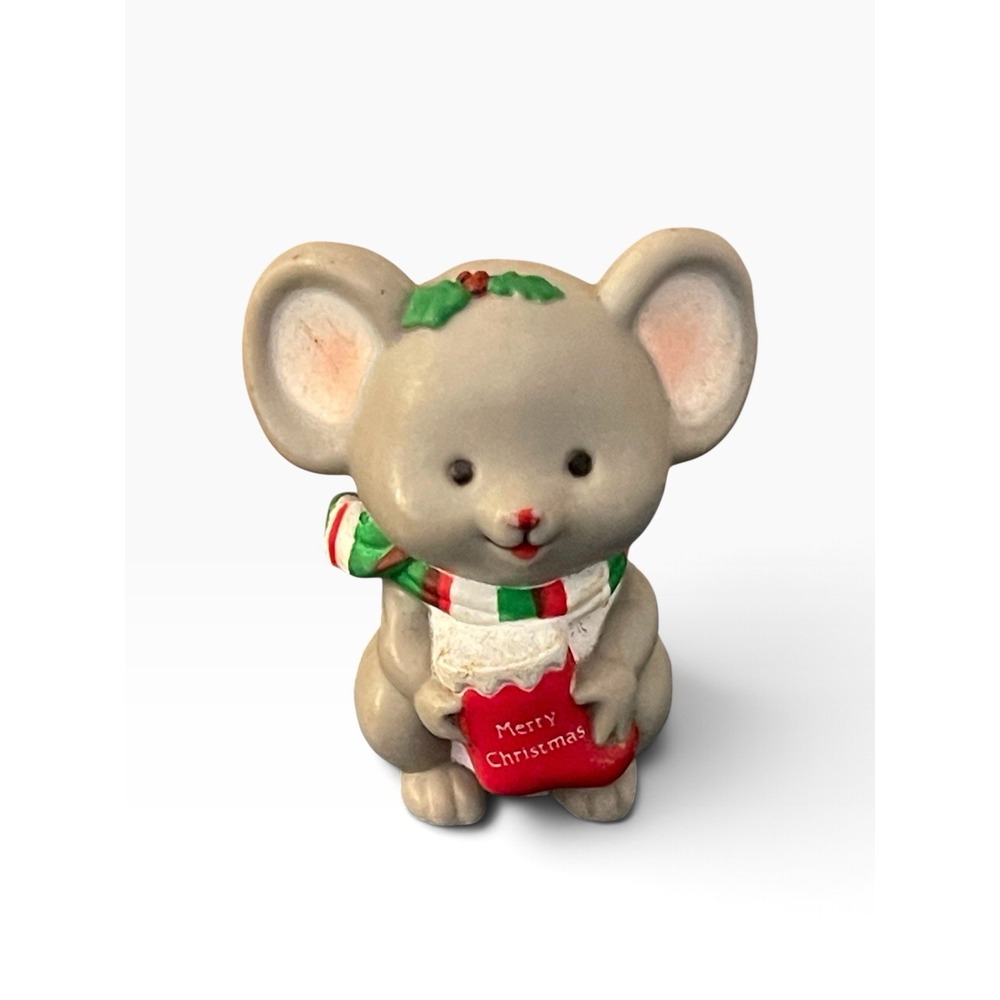 Vintage 1980's Russ Berrie & Co Mouse With Holly Scarf Merry Christmas Stocking